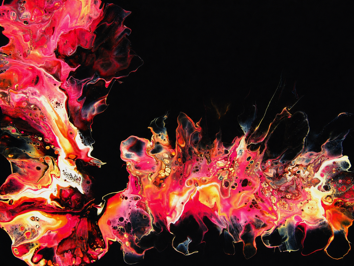 Ember Flame Art Print, Fiery Pink Orange Pour Art