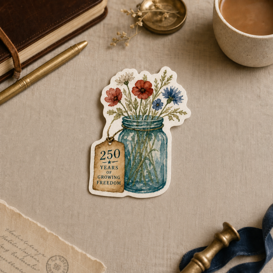 America 250th Wildflower Mason Jar — Waterproof Vinyl Sticker