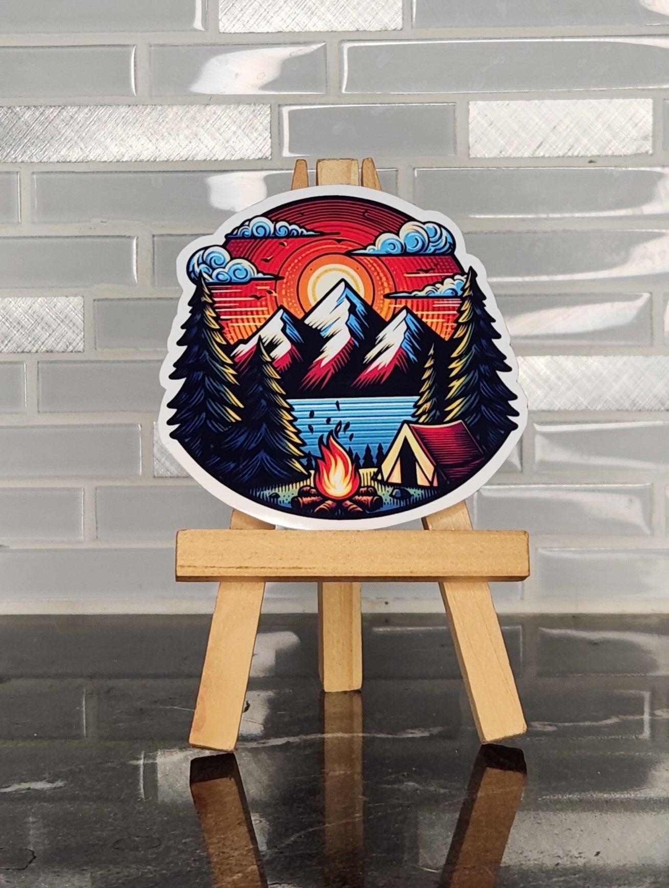 Camping by the Mountains, WATERPROOF VINYL STICKER