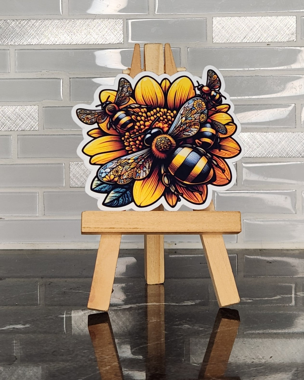 Honey Bees on flower, WATERPROOF VINYL STICKER