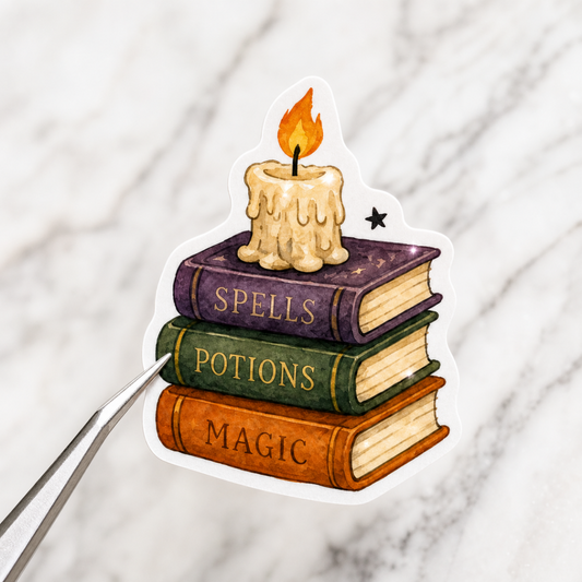 Spell Book Stack — Waterproof Vinyl Sticker
