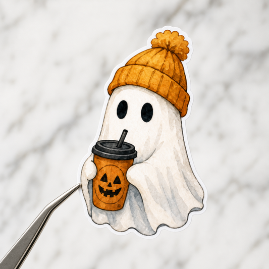 Ghost Coffee Cozy Beanie — Waterproof Vinyl Sticker