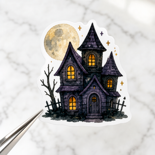 Haunted House Full Moon — Waterproof Vinyl Sticker