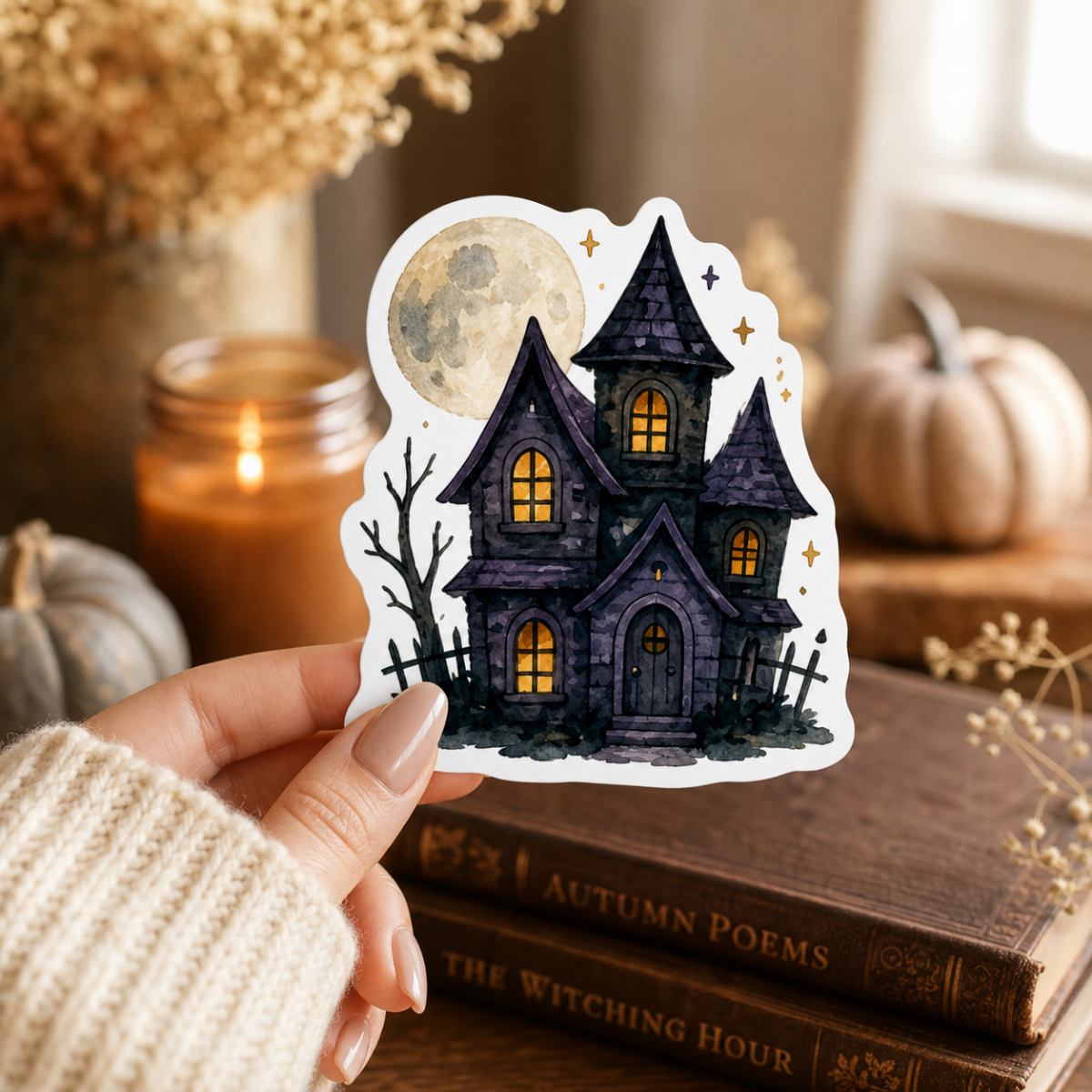 Haunted House Full Moon Sticker