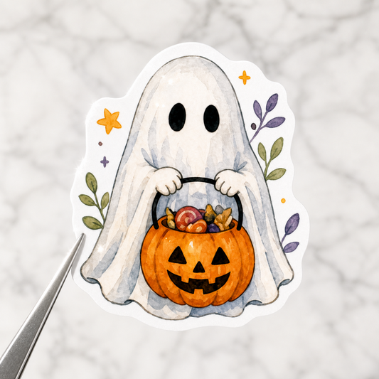 Trick or Treat Ghost — Waterproof Vinyl Sticker