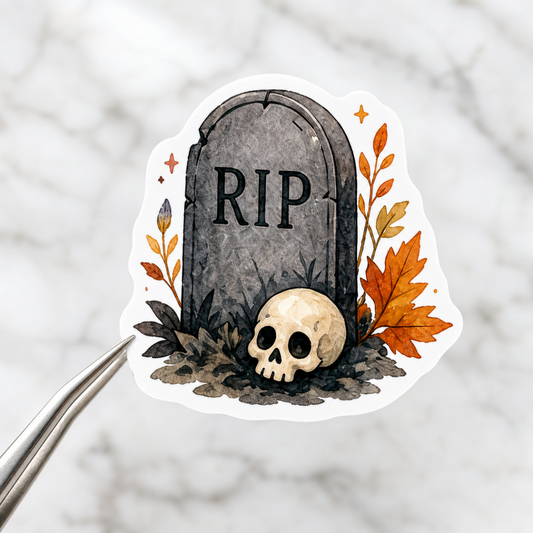 Gravestone Skull — Waterproof Vinyl Sticker