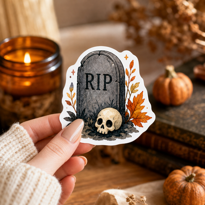 Gravestone Skull Sticker