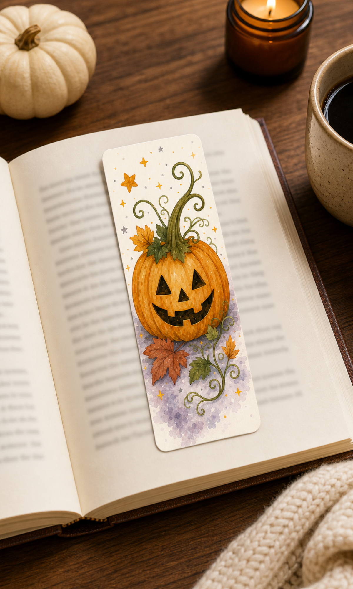 Purple Floral Pumpkin — Handmade Bookmark