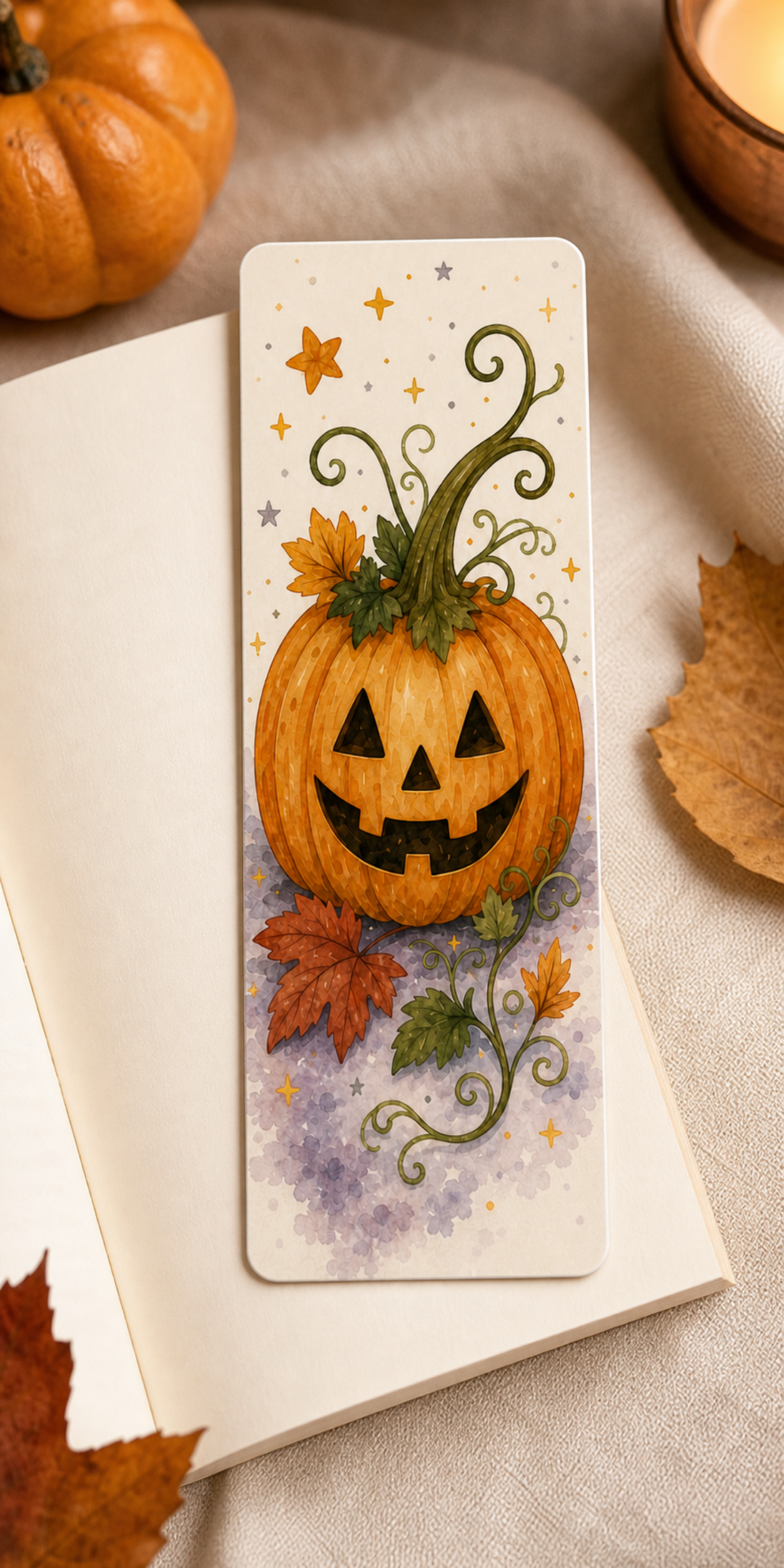 Purple Floral Pumpkin — Handmade Bookmark