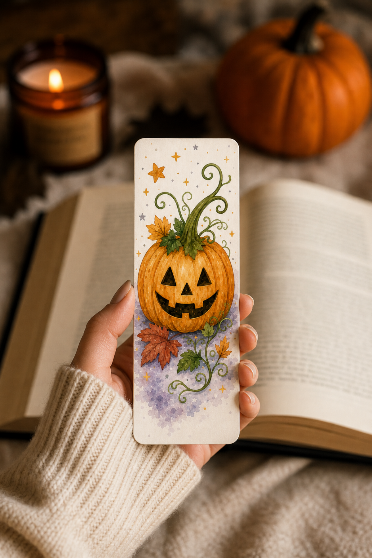 Purple Floral Pumpkin — Handmade Bookmark