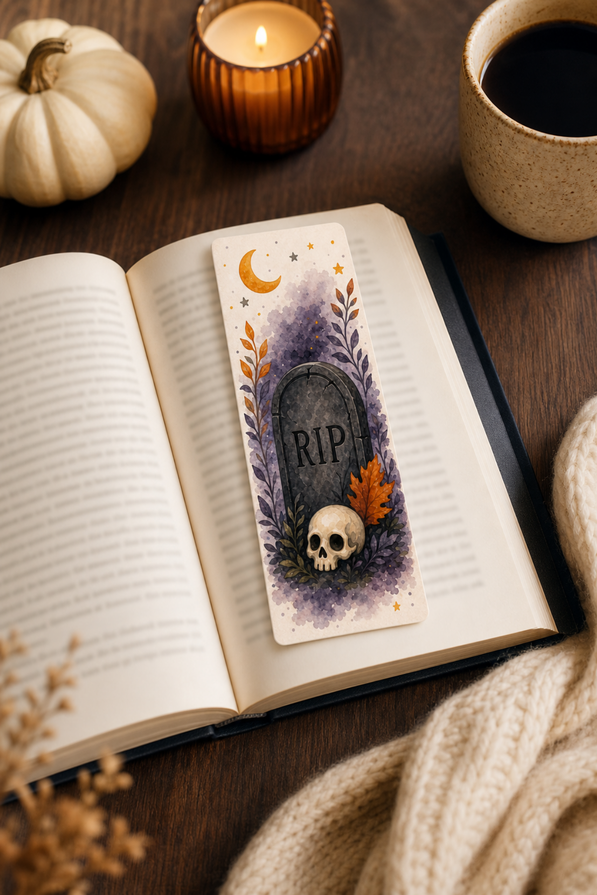 Gravestone Skull Moon Bookmark