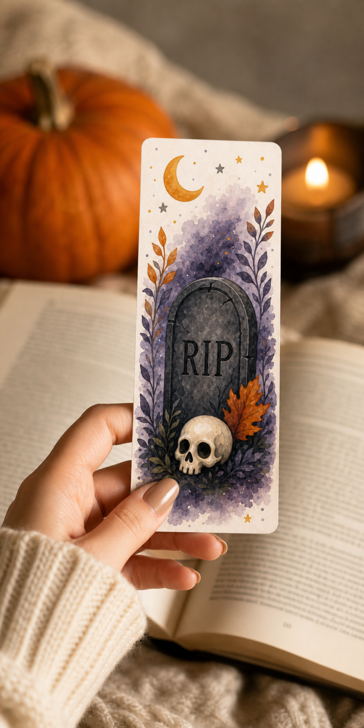 Gravestone Skull Moon Bookmark