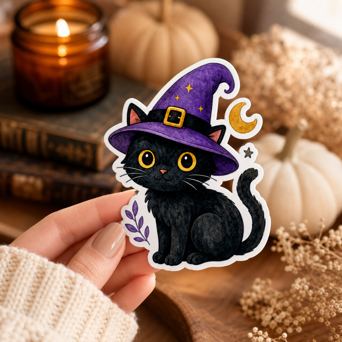 Black Cat Witch Hat Sticker