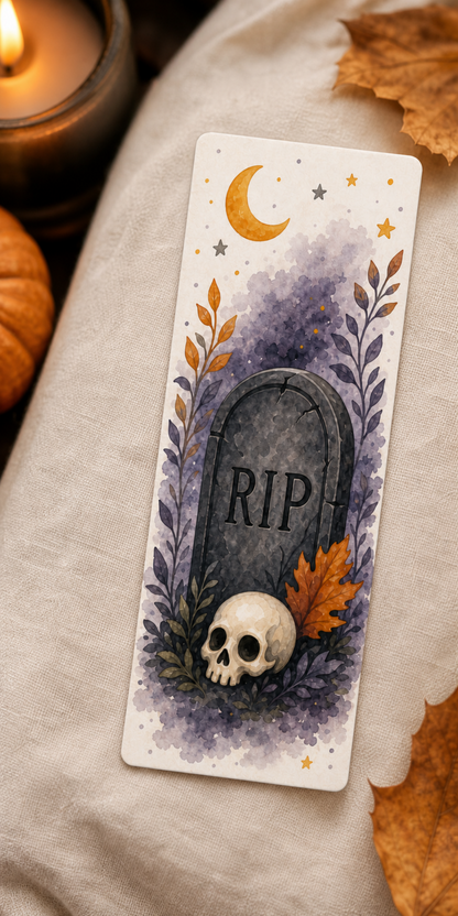 Gravestone Skull Moon Bookmark
