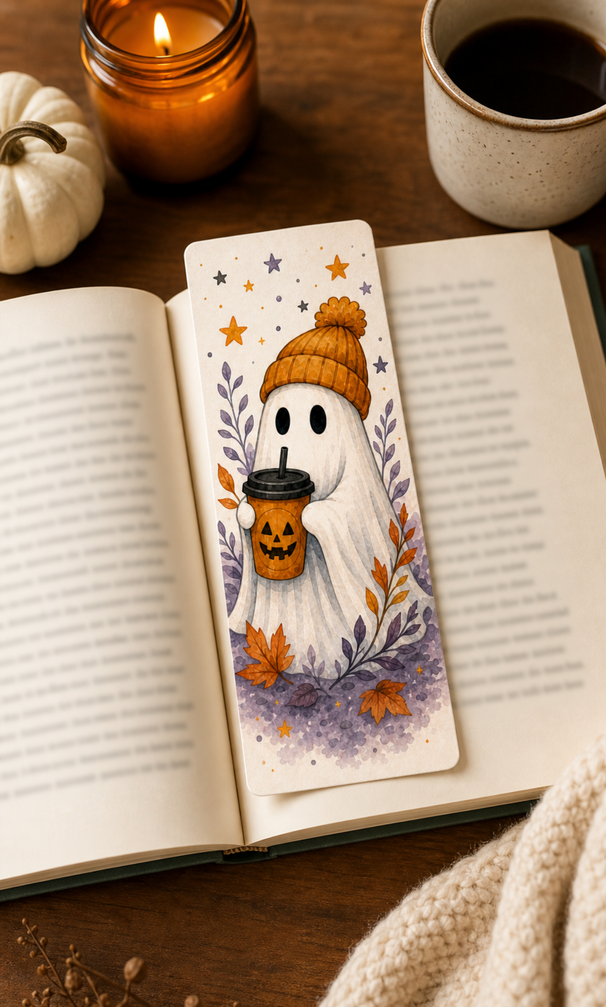 Cozy Beanie Ghost Bookmark