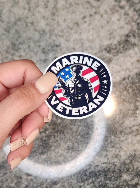 Marine Veteran, WATERPROOF VINYL STICKER