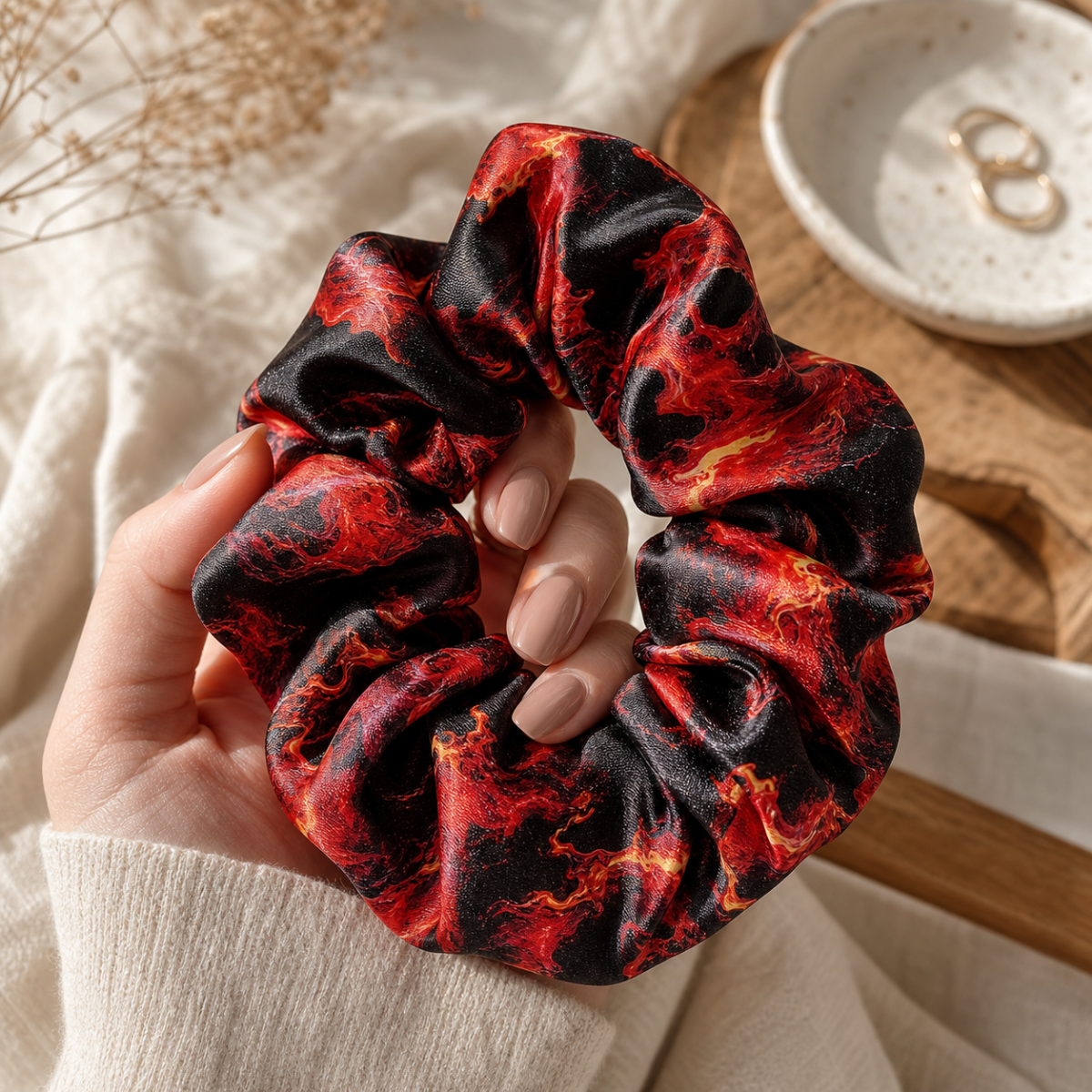Crimson Lava — Satin Scrunchie