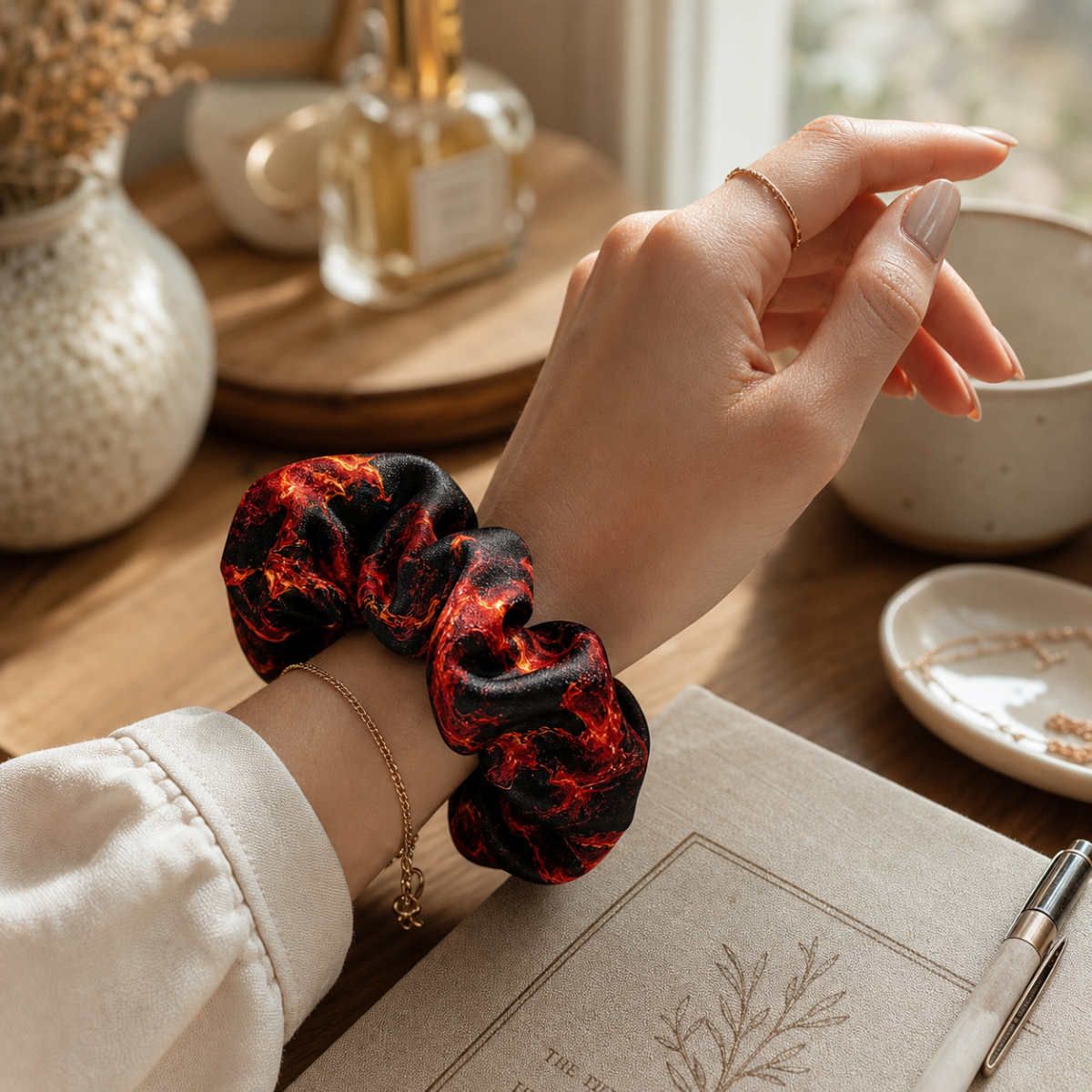 Crimson Lava — Satin Scrunchie