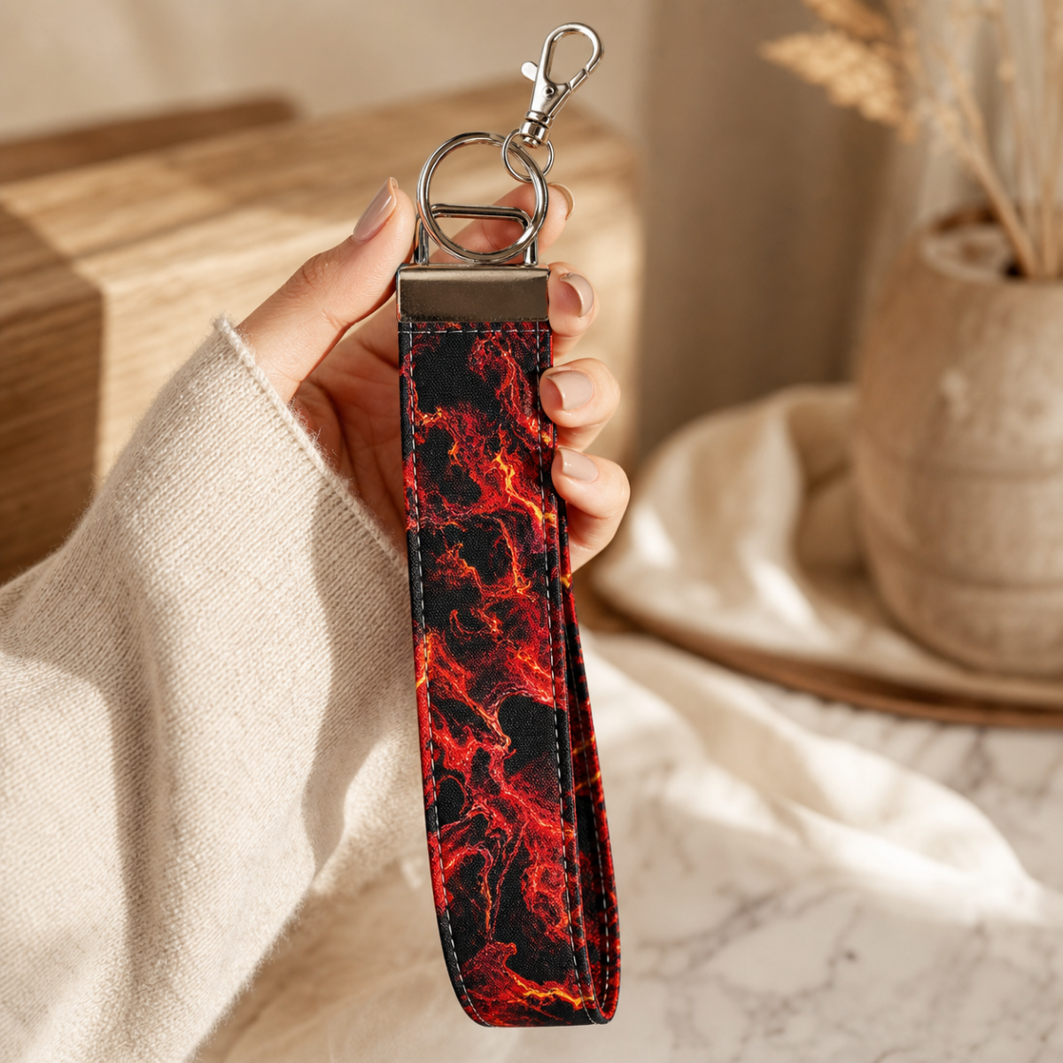 Crimson Lava — Wristlet Keychain