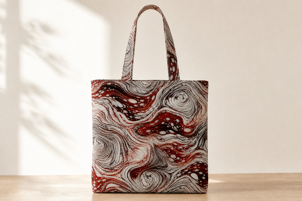 Silver & Crimson Marble — Cotton Tote Bag