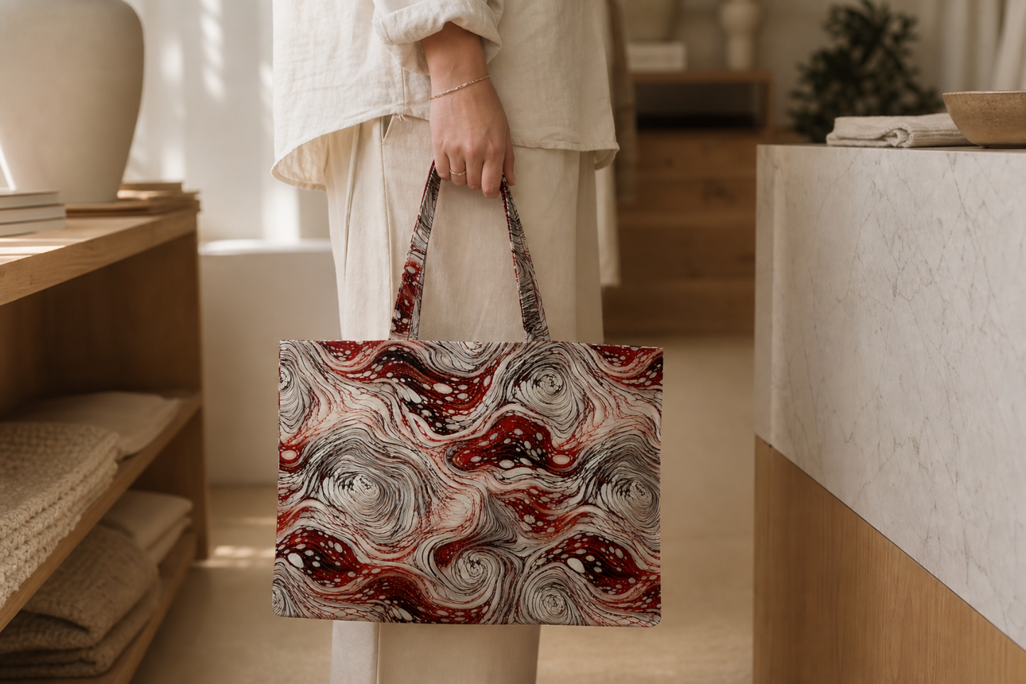 Silver & Crimson Marble — Cotton Tote Bag