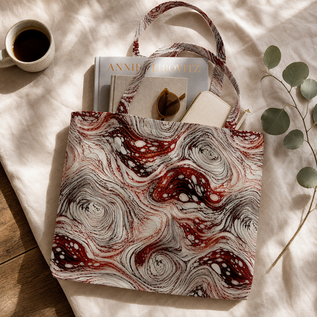 Silver & Crimson Marble — Cotton Tote Bag