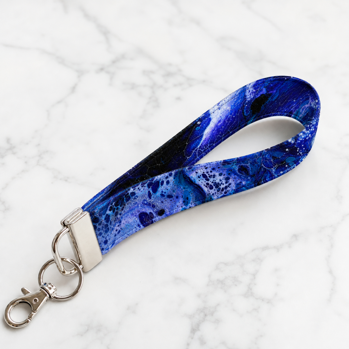 Royal Blue Marble — Wristlet Keychain