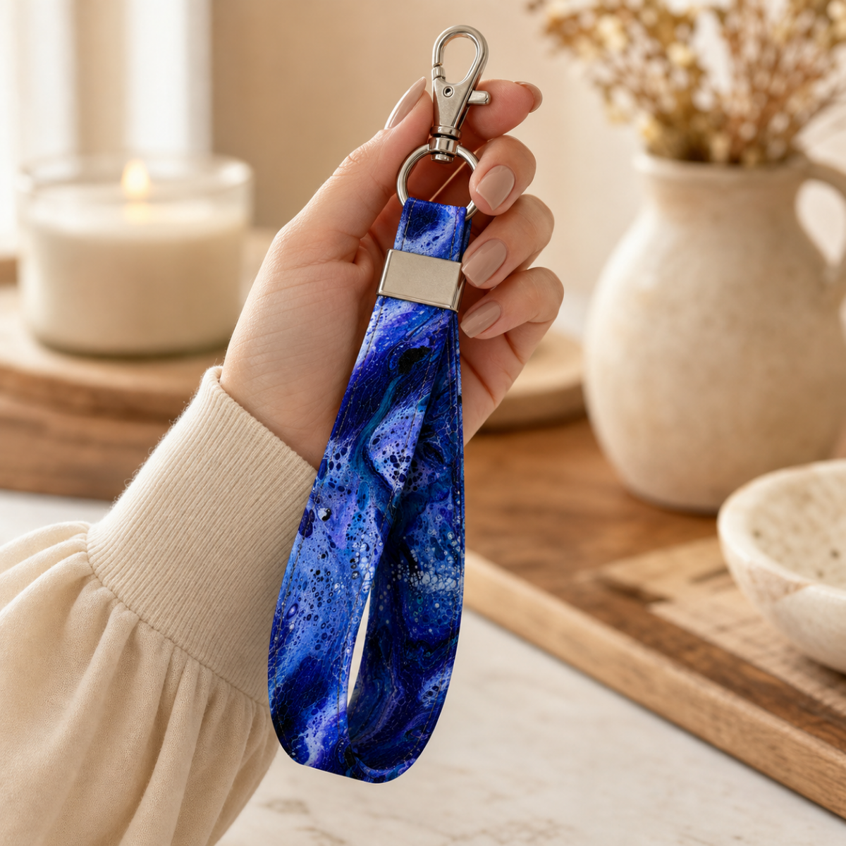 Royal Blue Marble — Wristlet Keychain