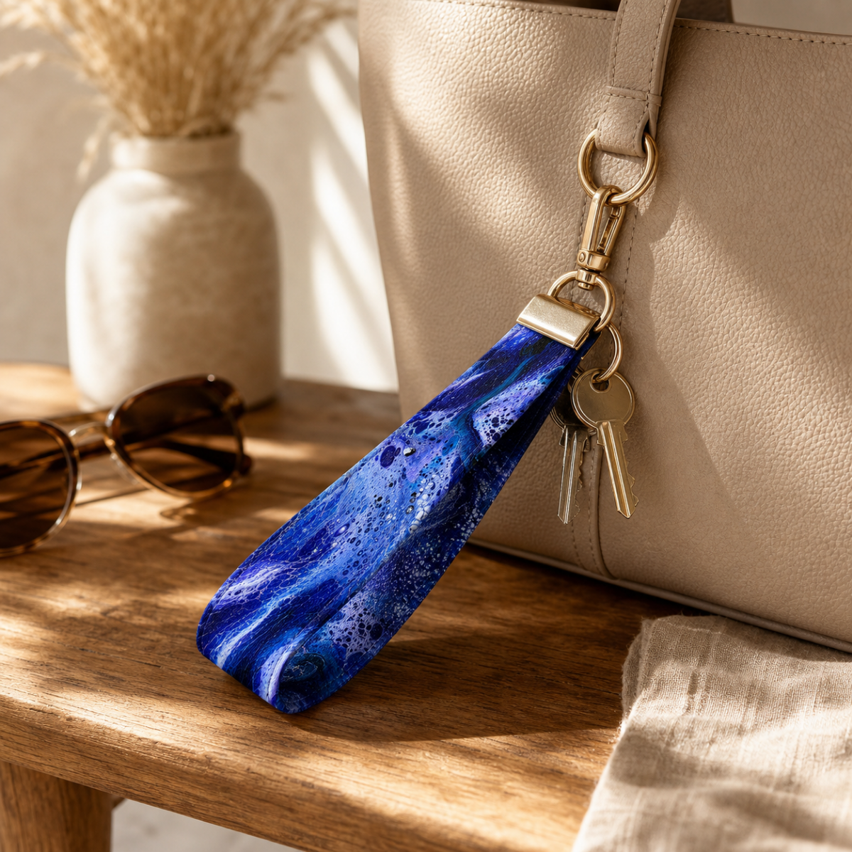 Royal Blue Marble — Wristlet Keychain