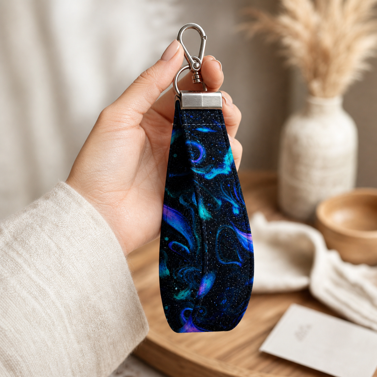 Midnight Feather — Wristlet Keychain