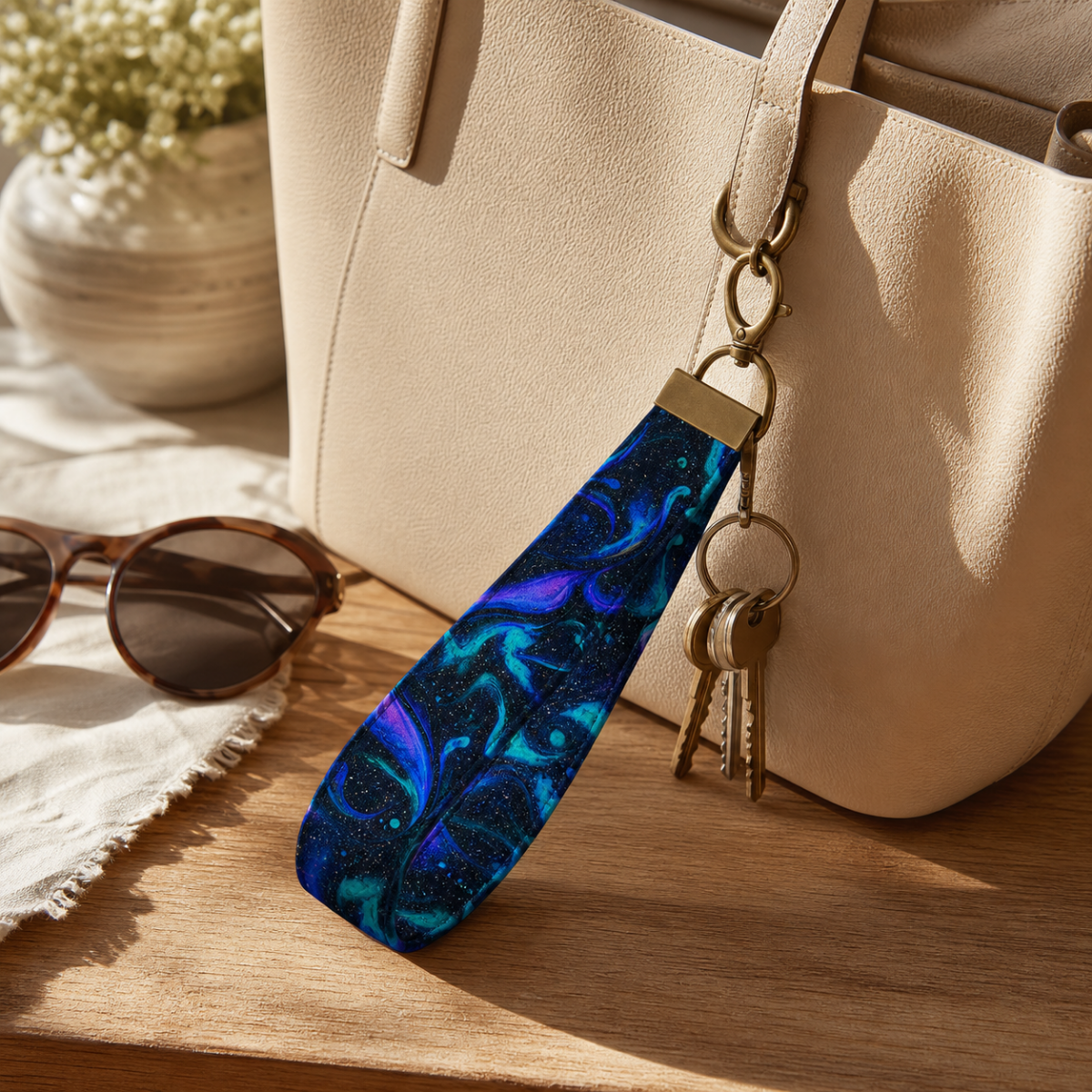 Midnight Feather — Wristlet Keychain