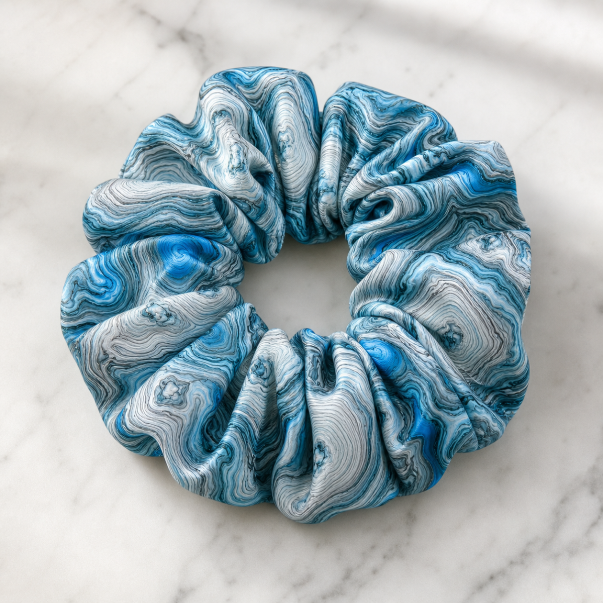 Icy Blue Paisley — Satin Scrunchie