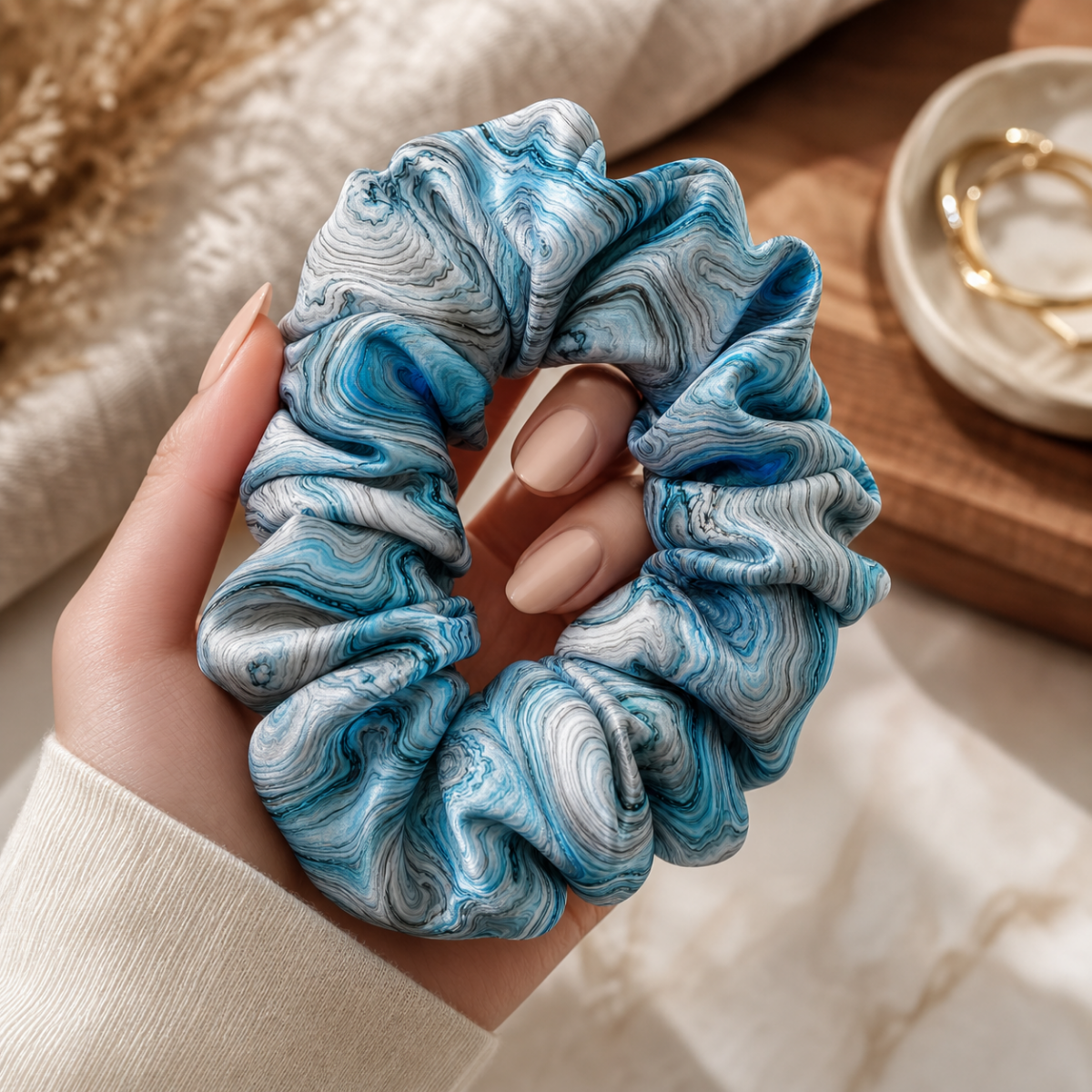 Icy Blue Paisley — Satin Scrunchie