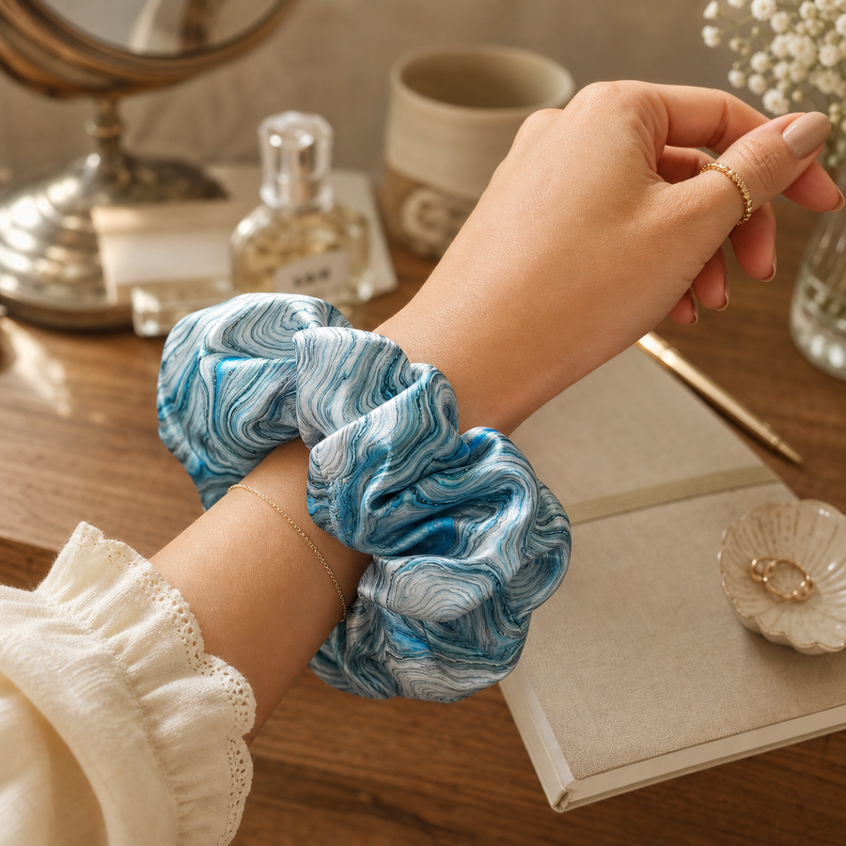Icy Blue Paisley — Satin Scrunchie