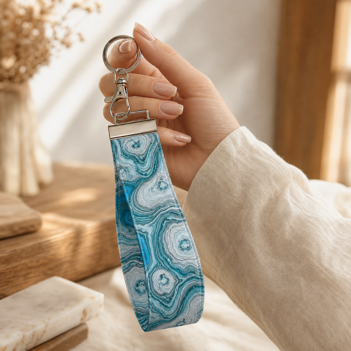 Icy Blue Paisley — Wristlet Keychain