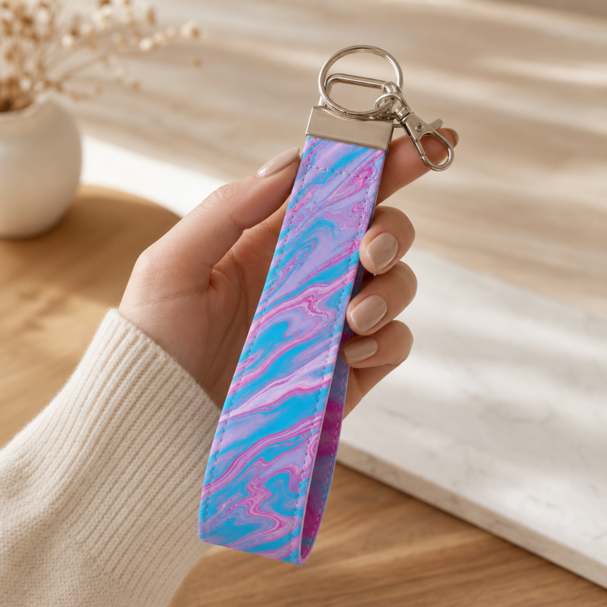 Cotton Candy Stripe — Wristlet Keychain