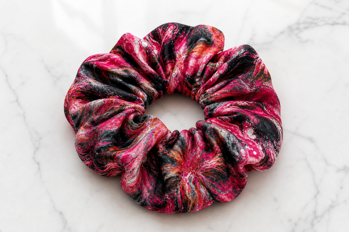 Pink Blossom Noir — Satin Scrunchie