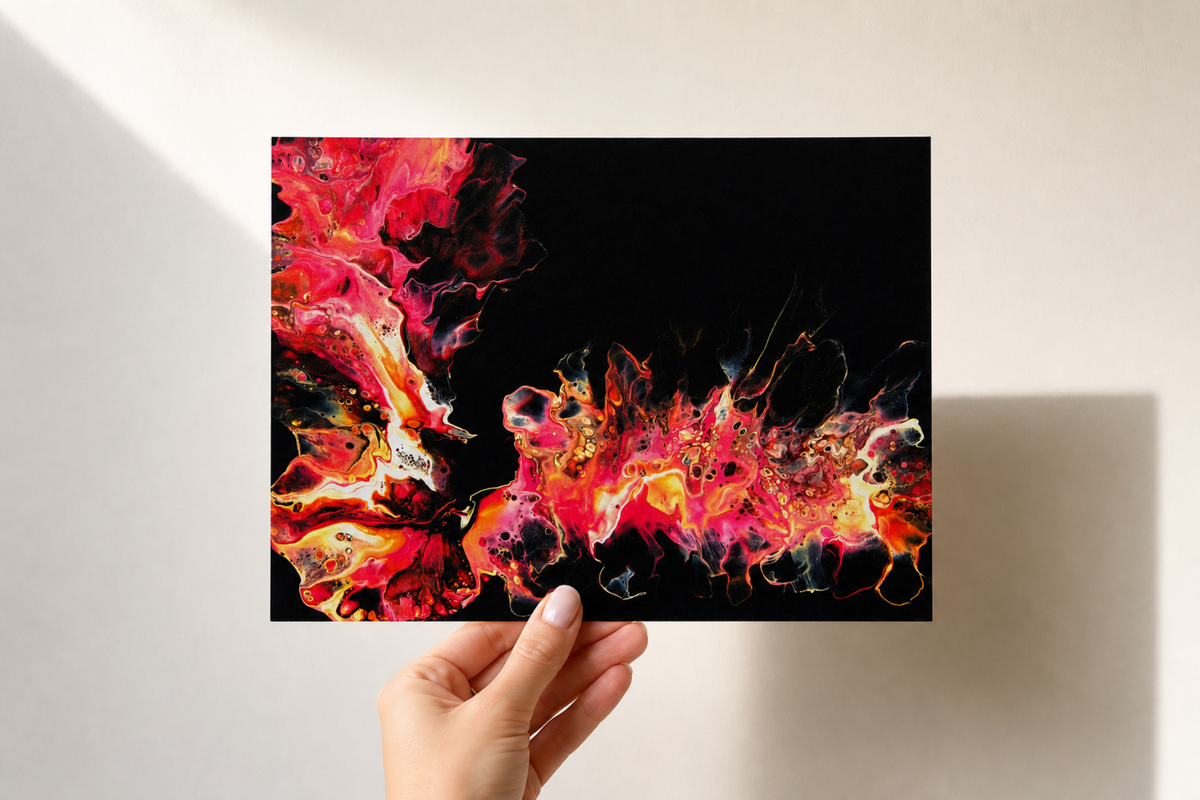 Ember Burst Art Print, Red Black Abstract Pour Art