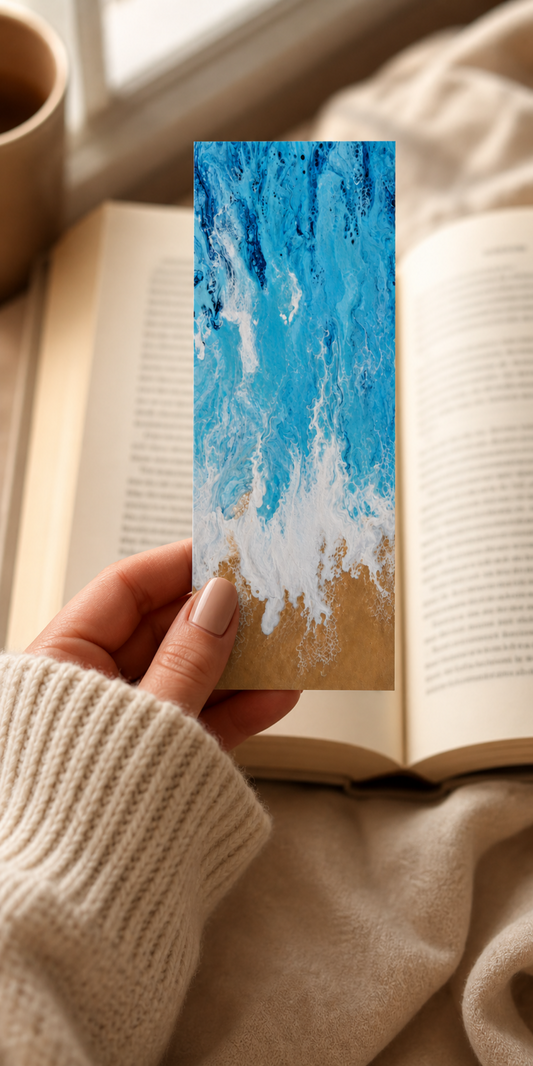 Coastal Beach Shoreline Pour — Hand-Painted Bookmark