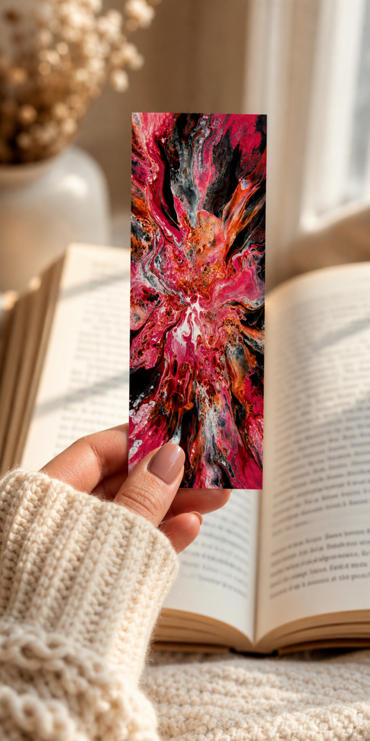 Red Floral Burst Pour — Hand-Painted Bookmark