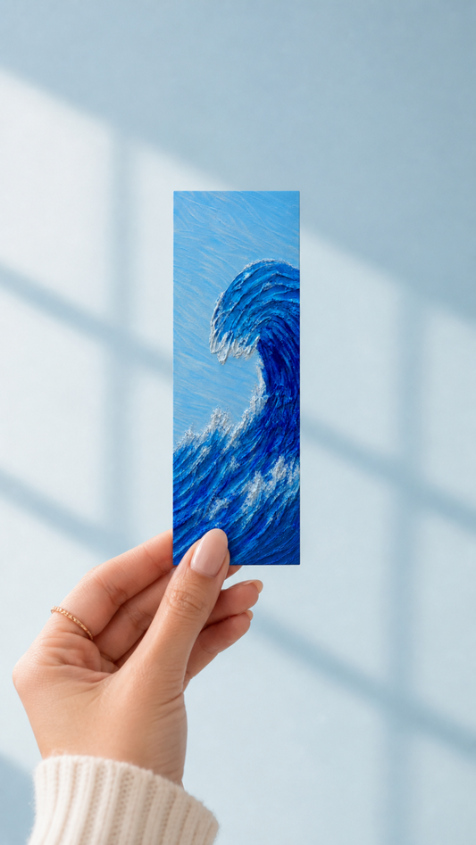 Ocean Wave Seascape Pour — Hand-Painted Bookmark