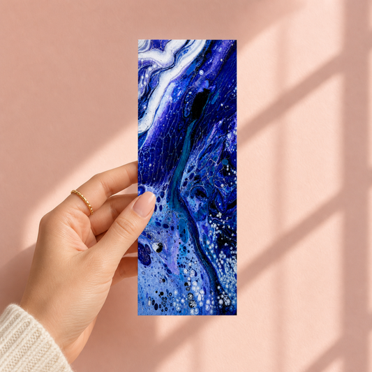 Blue Marble Ocean Pour — Hand-Painted Bookmark