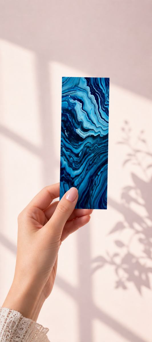Teal Marble Deep Ocean Pour — Hand-Painted Bookmark