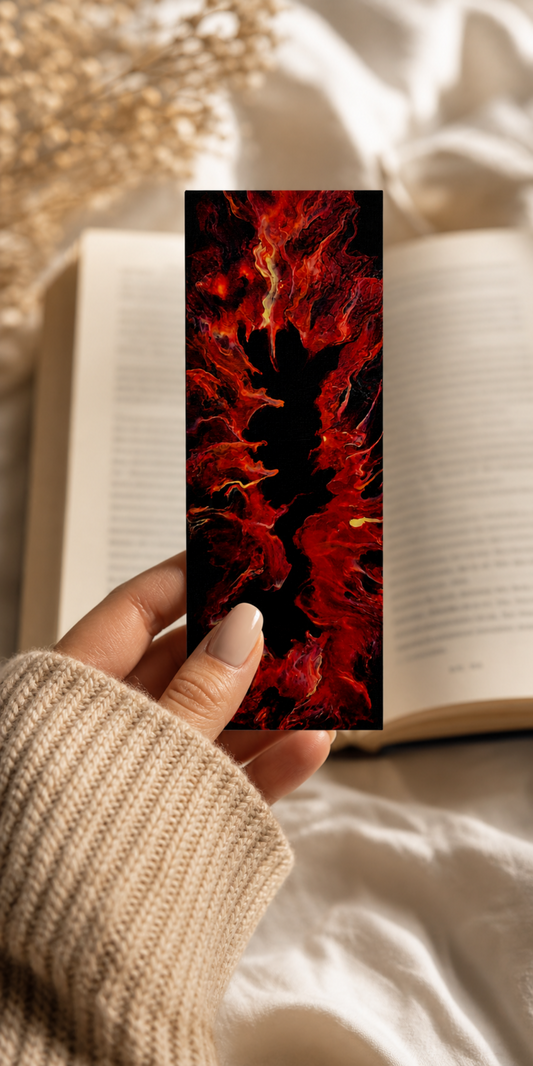 Red Black Abstract Pour — Hand-Painted Bookmark