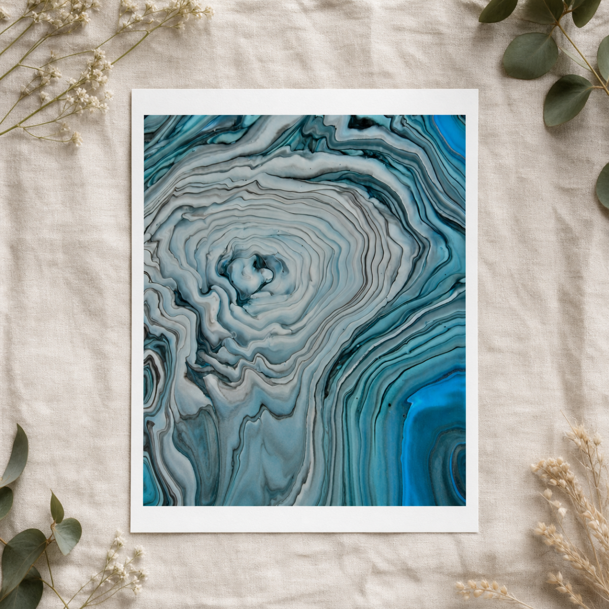 Teal Geode Art Print, Aqua Swirl Pour Art