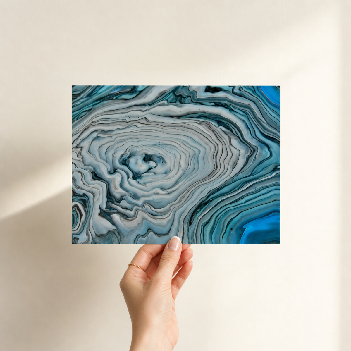 Teal Geode Art Print, Aqua Swirl Pour Art
