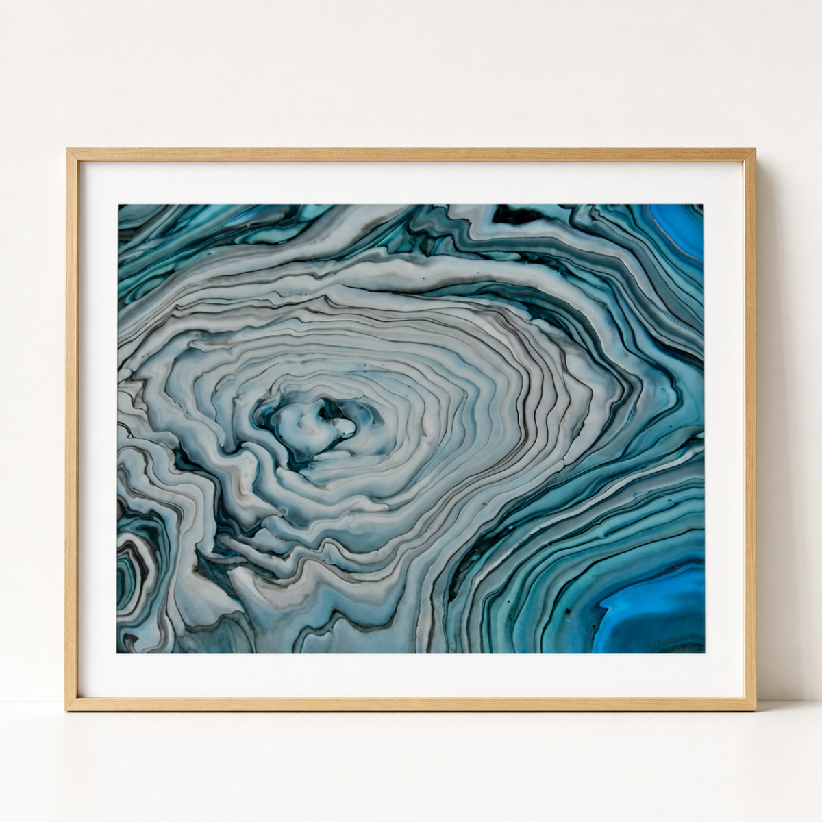 Teal Geode Art Print, Aqua Swirl Pour Art