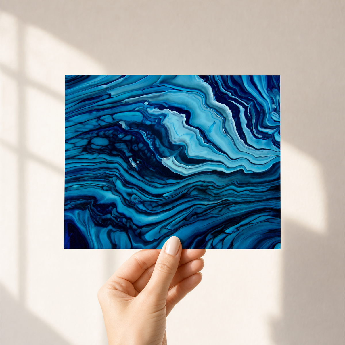 Teal Marble Art Print, Deep Ocean Abstract Pour Art