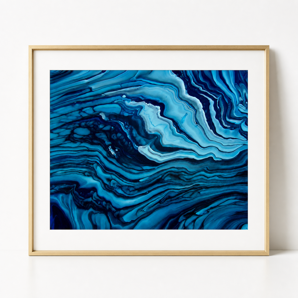 Teal Marble Art Print, Deep Ocean Abstract Pour Art