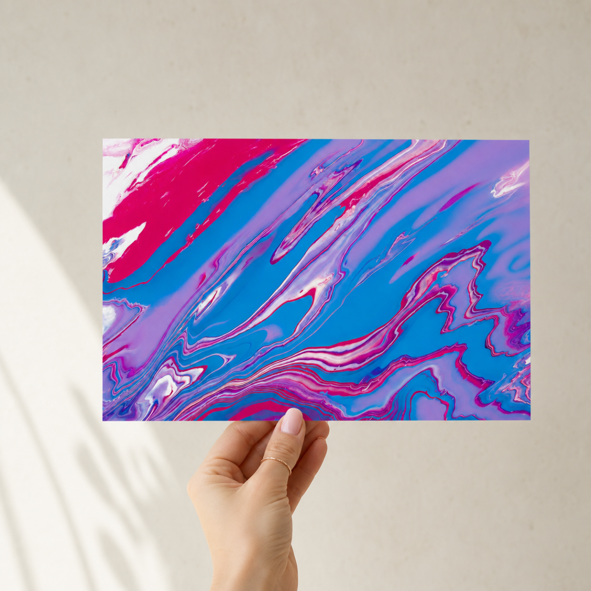 Pink Blue Marble Art Print, Abstract Swirl Pour Art